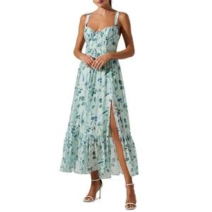 Astr The Label Women Dress Small NWOT Kelby‎ Sweetheart Bustier Tier Slit Floral